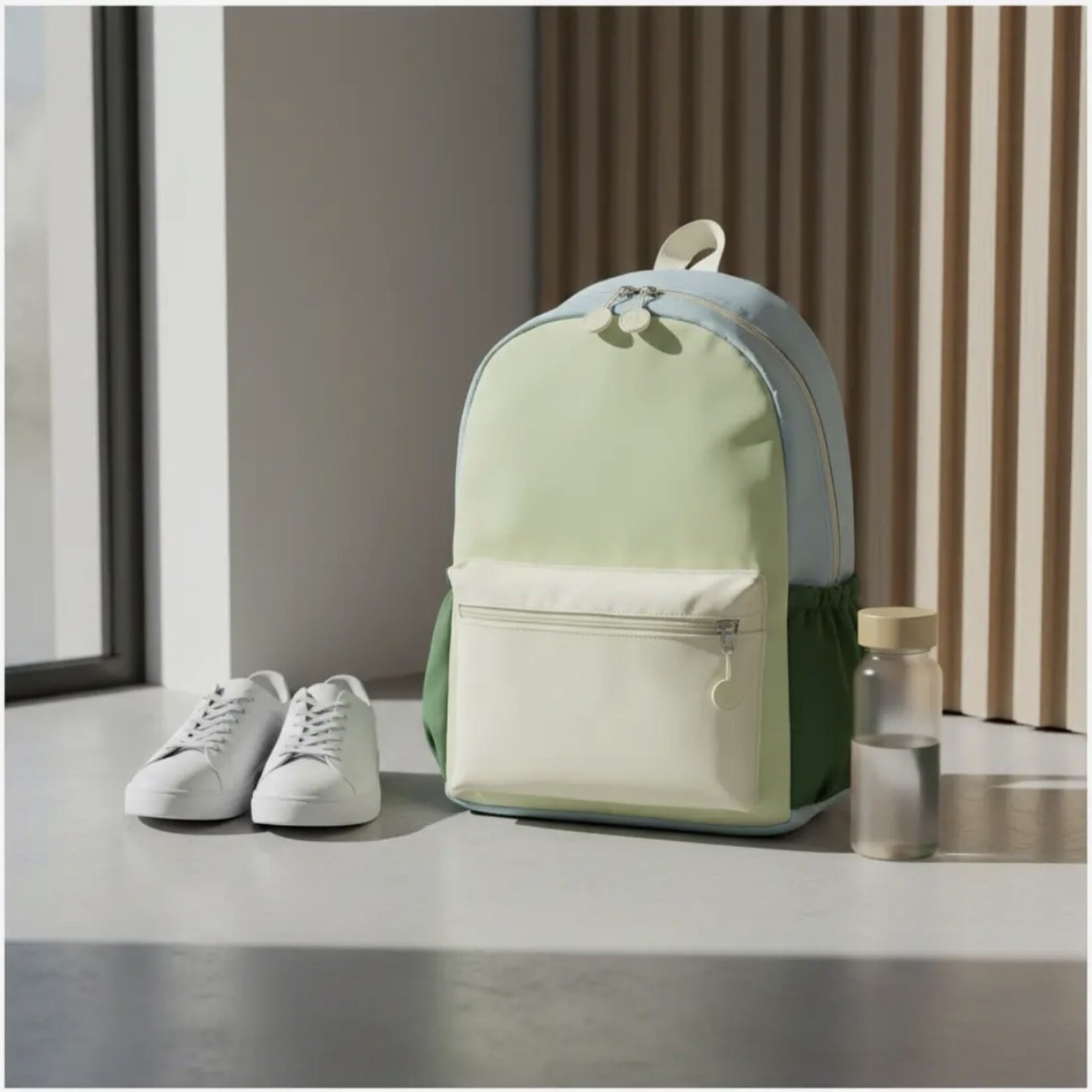 Green Color Block Nylon Backpack