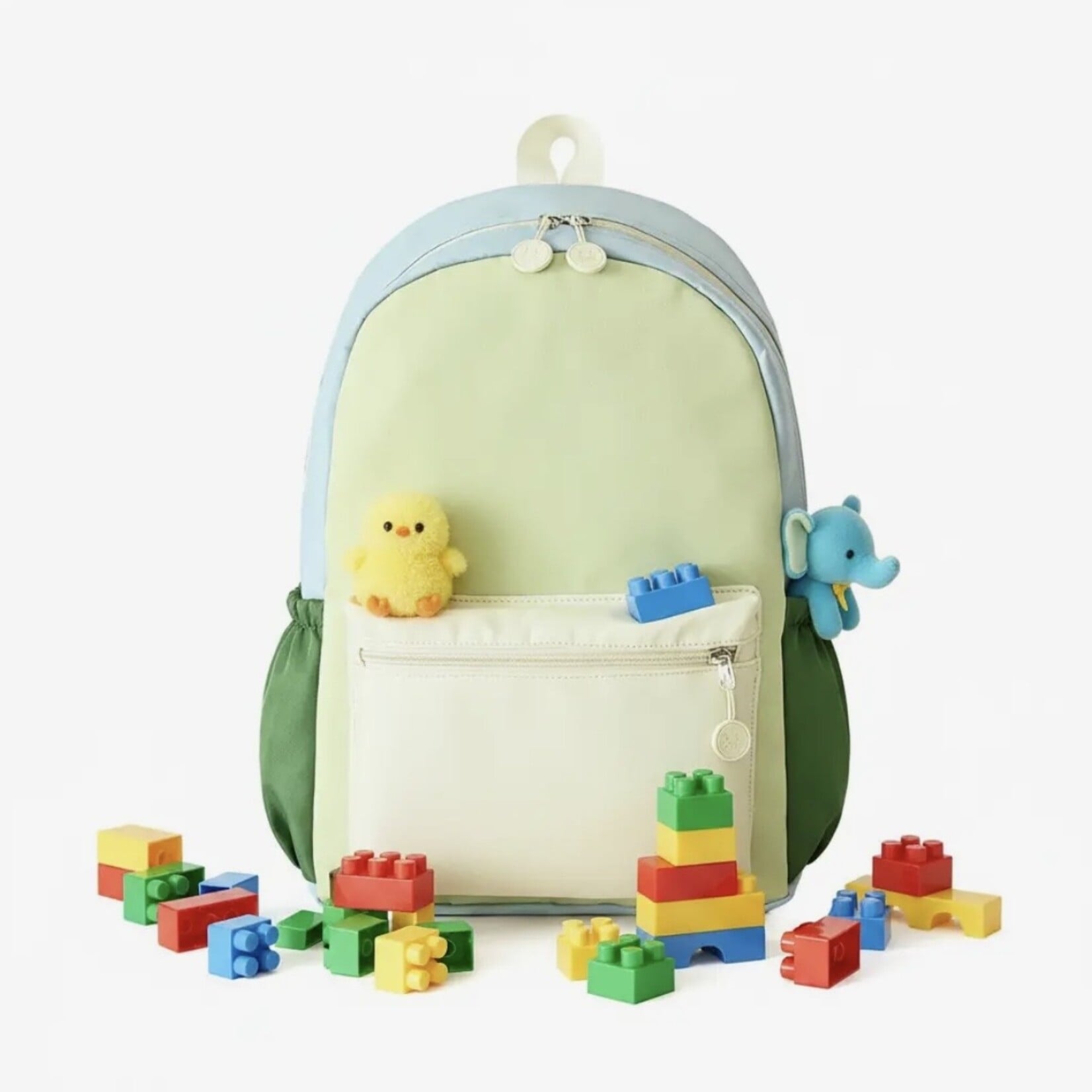 Green Color Block Nylon Backpack