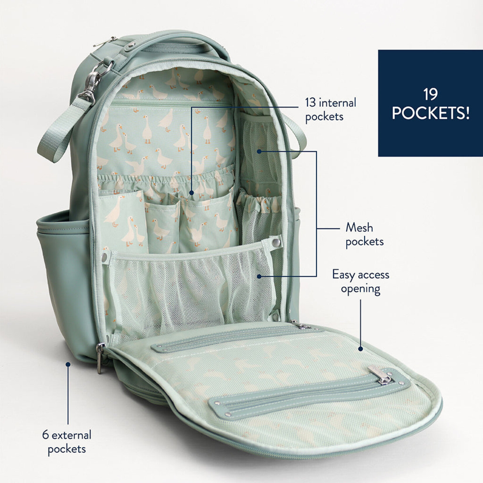 Itzy Ritzy Sage Silly Goose Boss Plus Diaper Bag Backpack