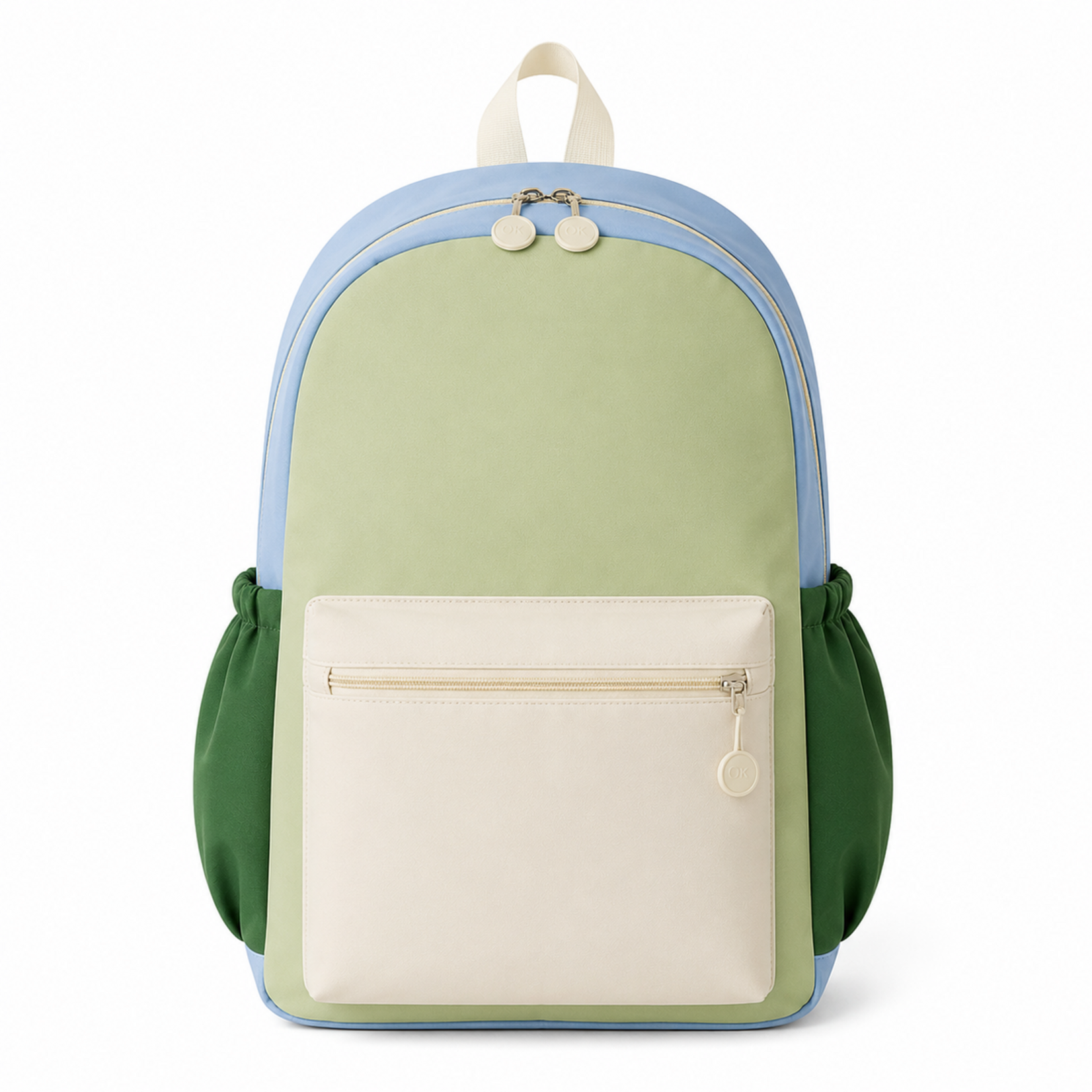 Green Color Block Nylon Backpack