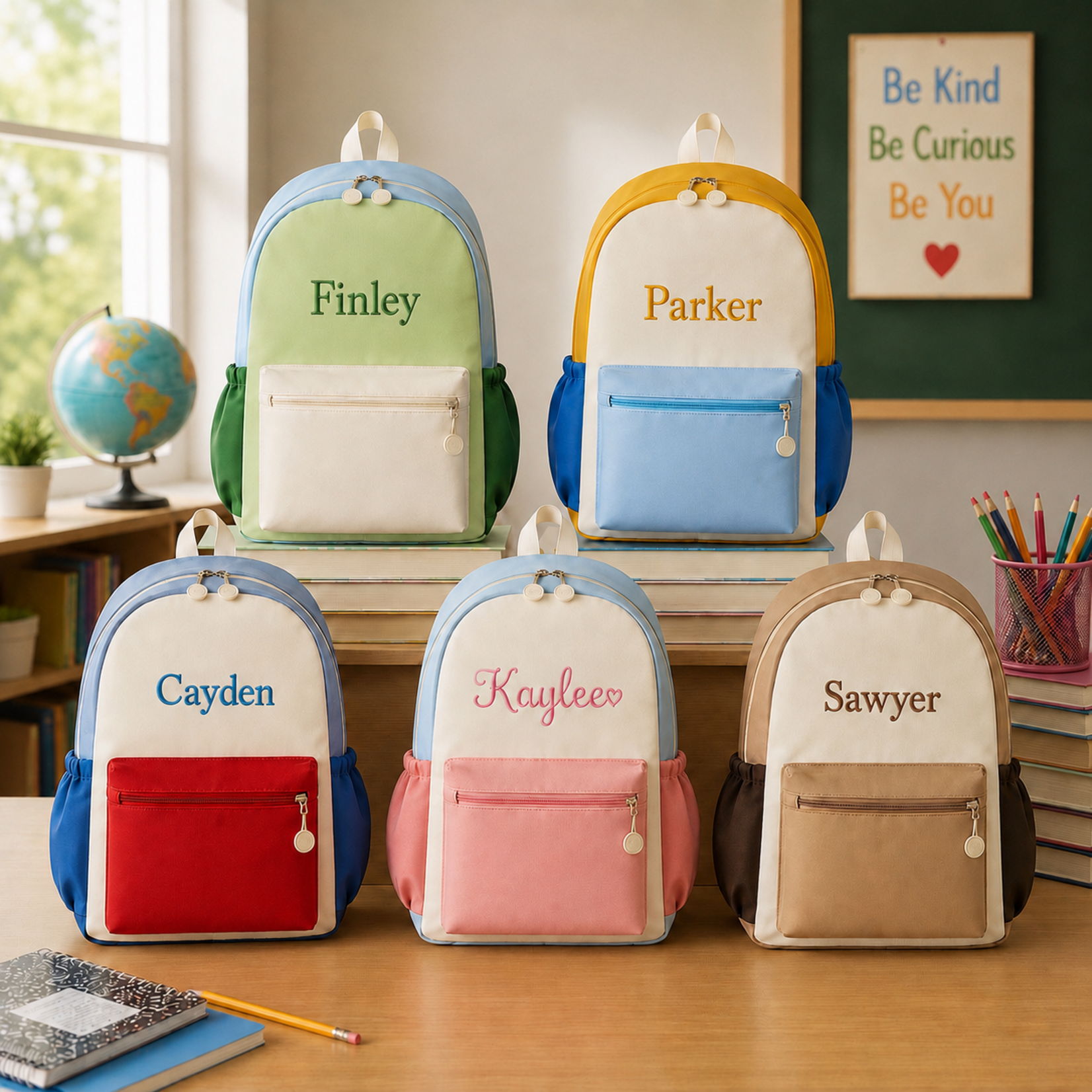 Blue Color Block Nylon Backpack