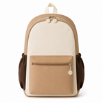 Khaki Color Block Nylon Backpack