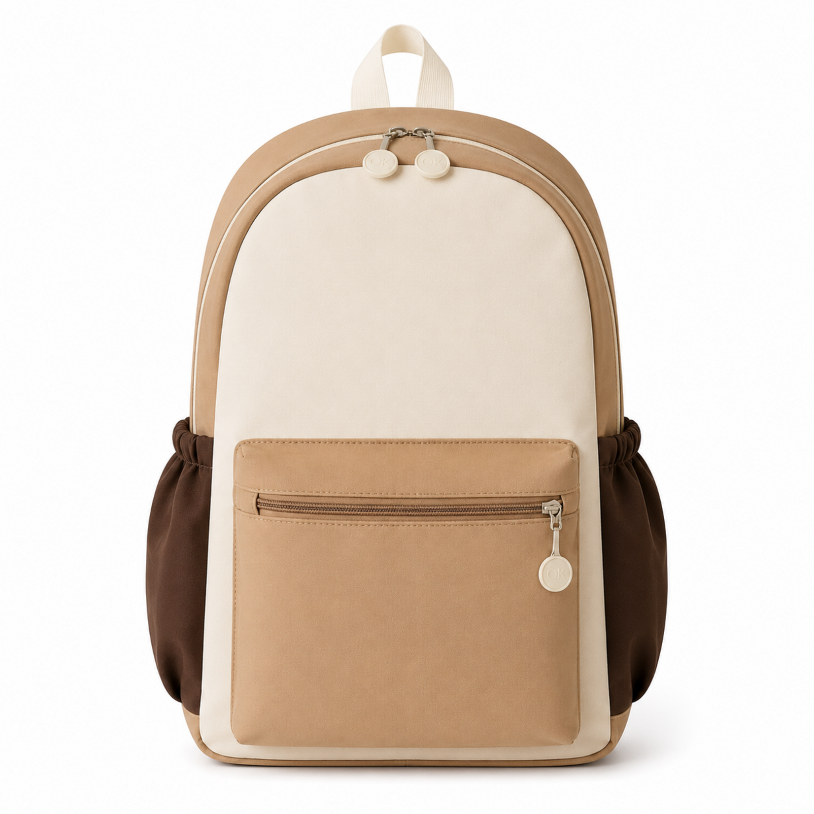 Khaki Color Block Nylon Backpack