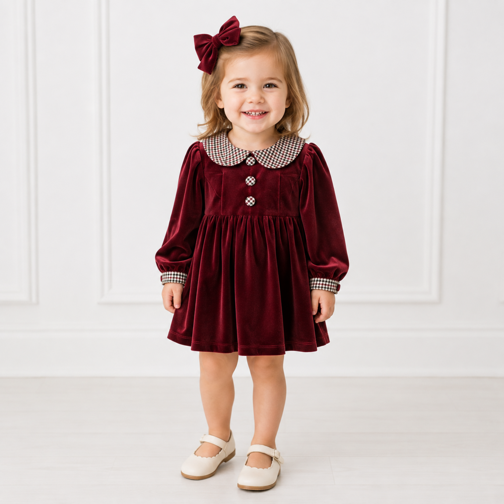 Emma Jean Velvet Plaid Burgundy Dress