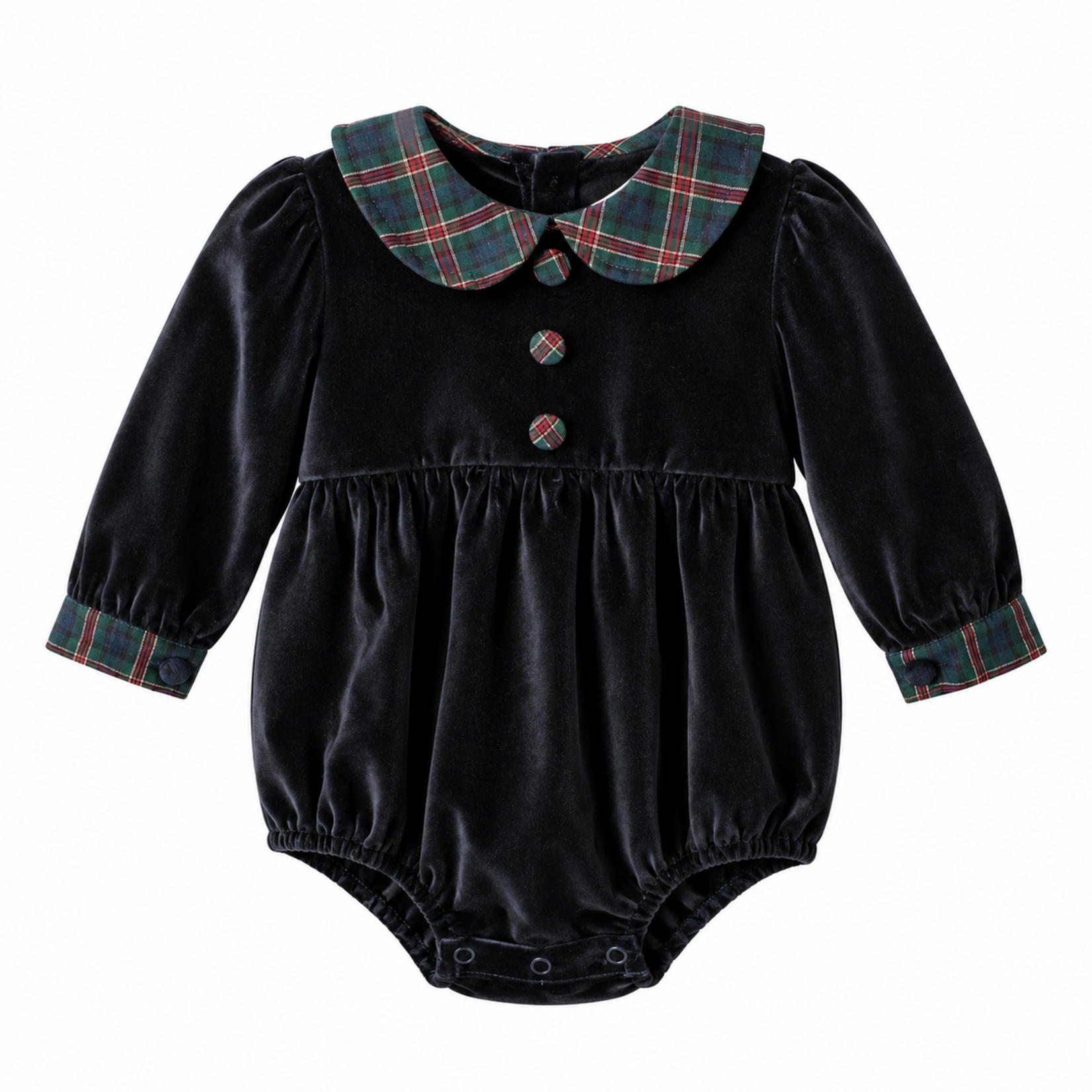 Emma Jean Velvet Plaid Navy Bubble
