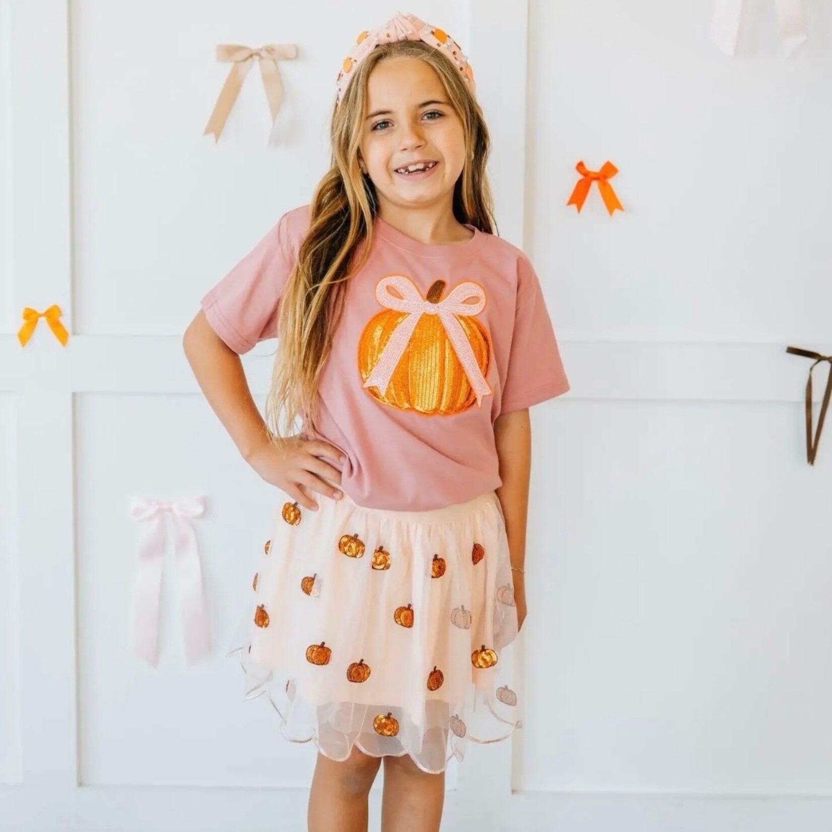 Sweet Wink Coquette Pumpkin Sequin Shirt
