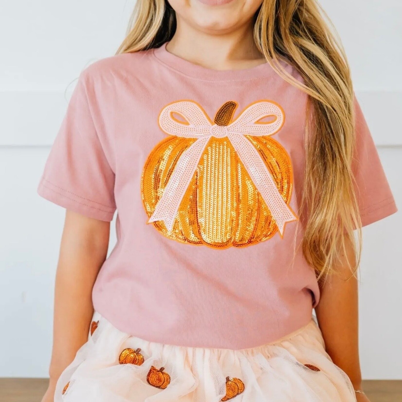 Sweet Wink Coquette Pumpkin Sequin Shirt