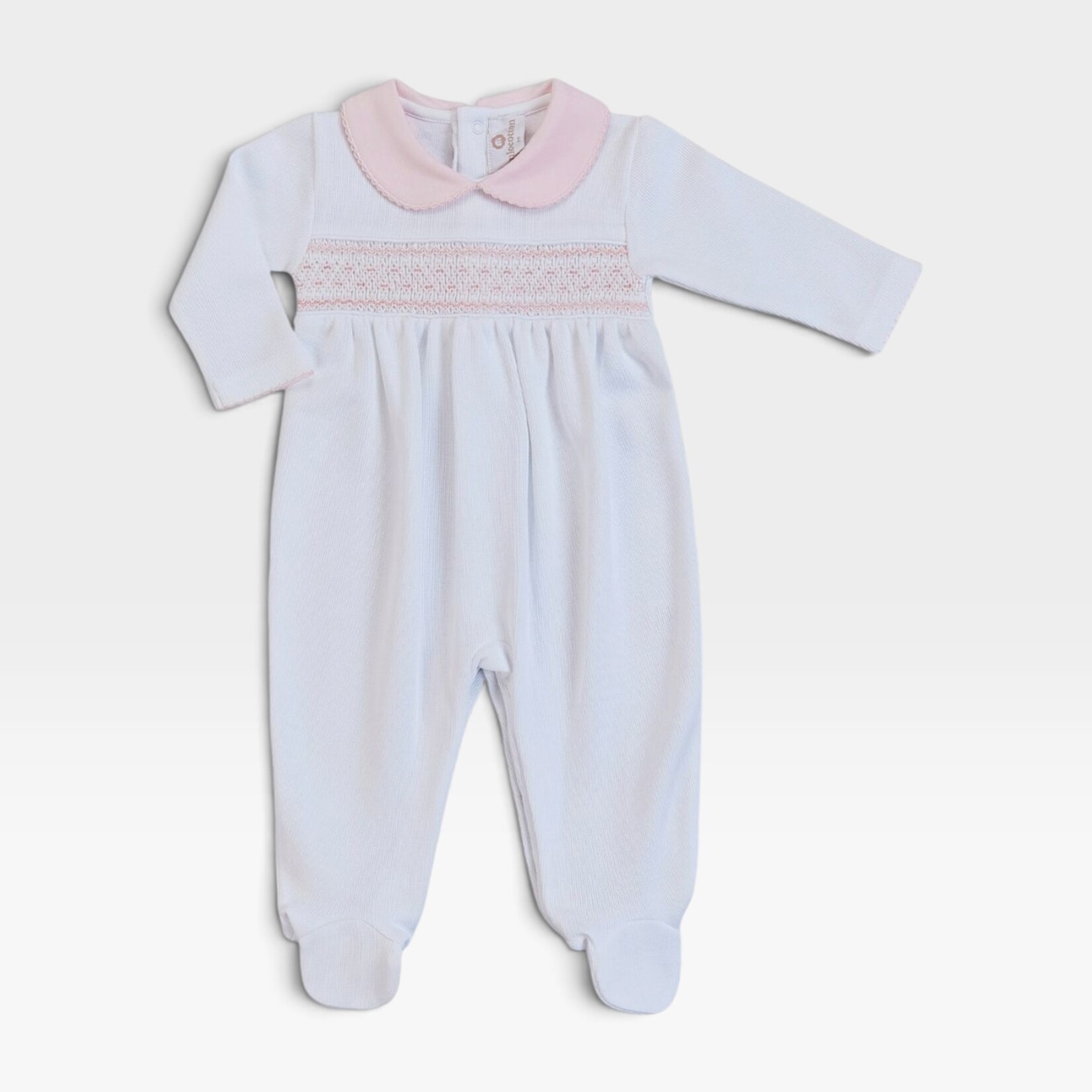 Mio Cotton Daphne White Smocked Footie