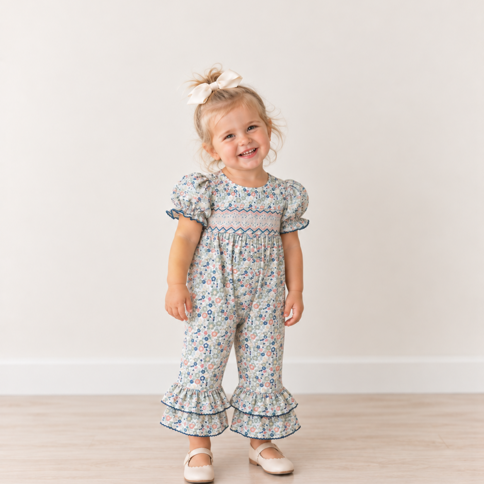 Three Sisters Vintage Ditsy Smocked Romper