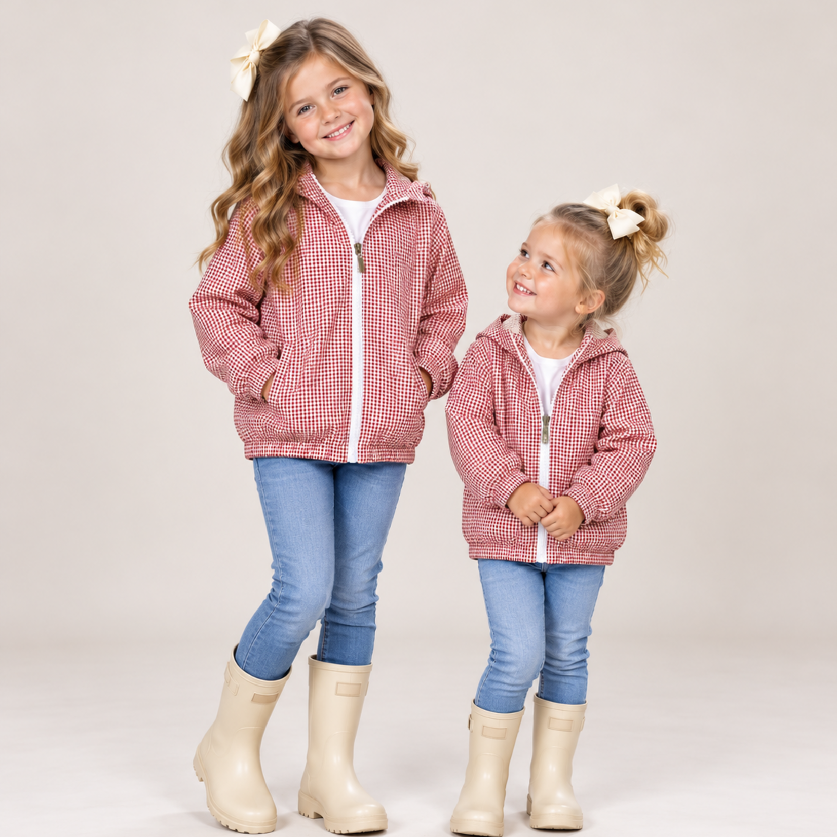 Be Girl Clothing Rose Brown Gingham Rain Jacket