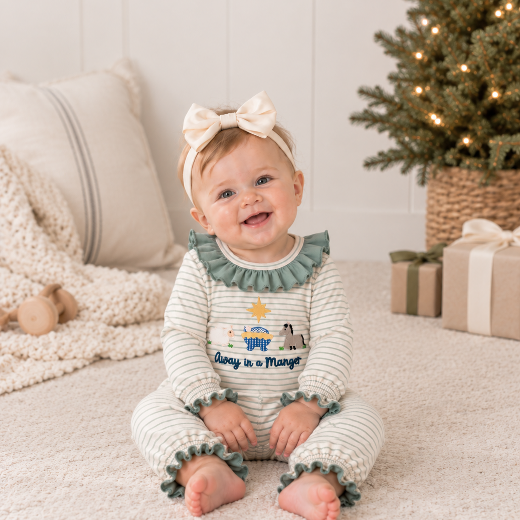 Three Sisters Away in a Manger Girls Romper
