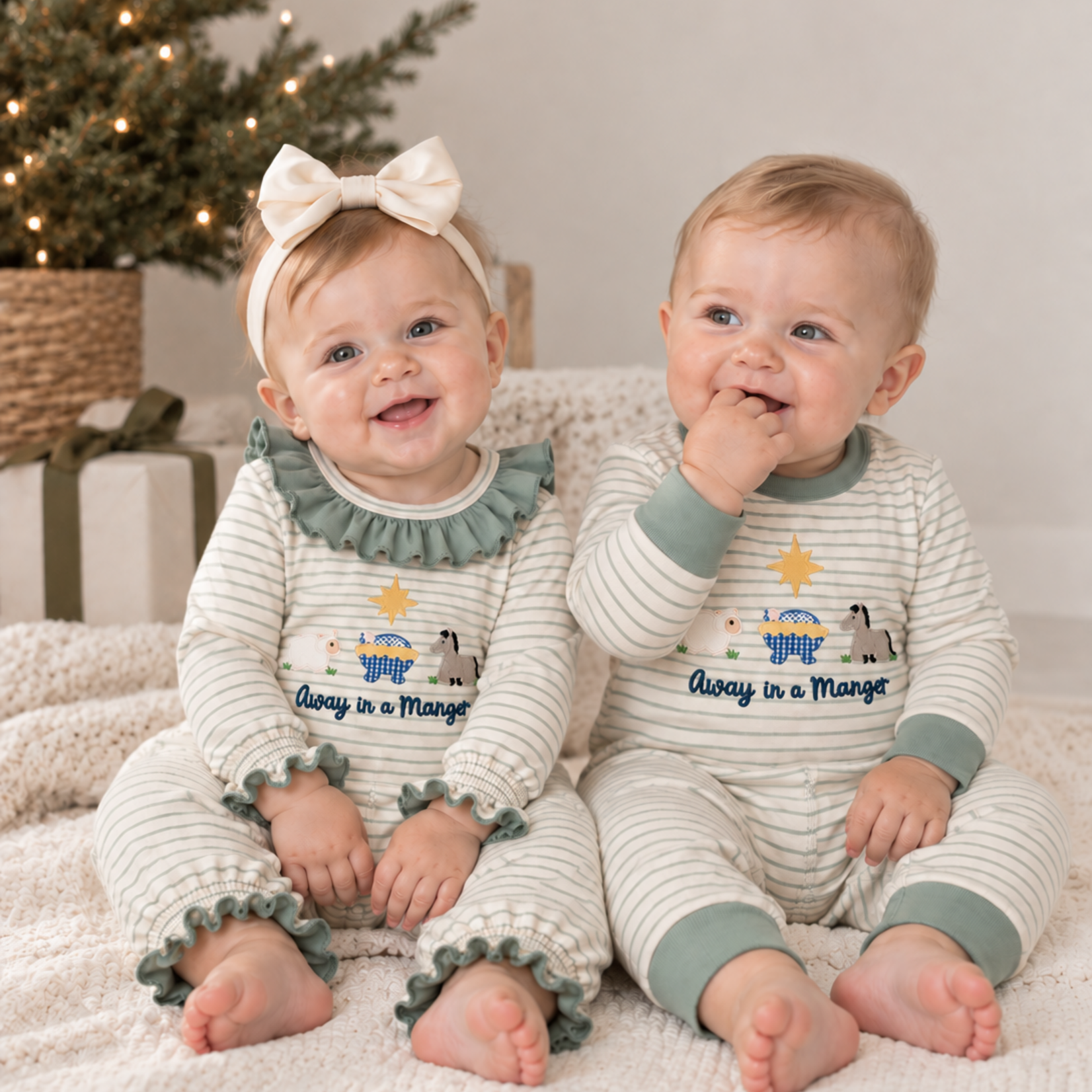 Three Sisters Away in a Manger Girls Romper