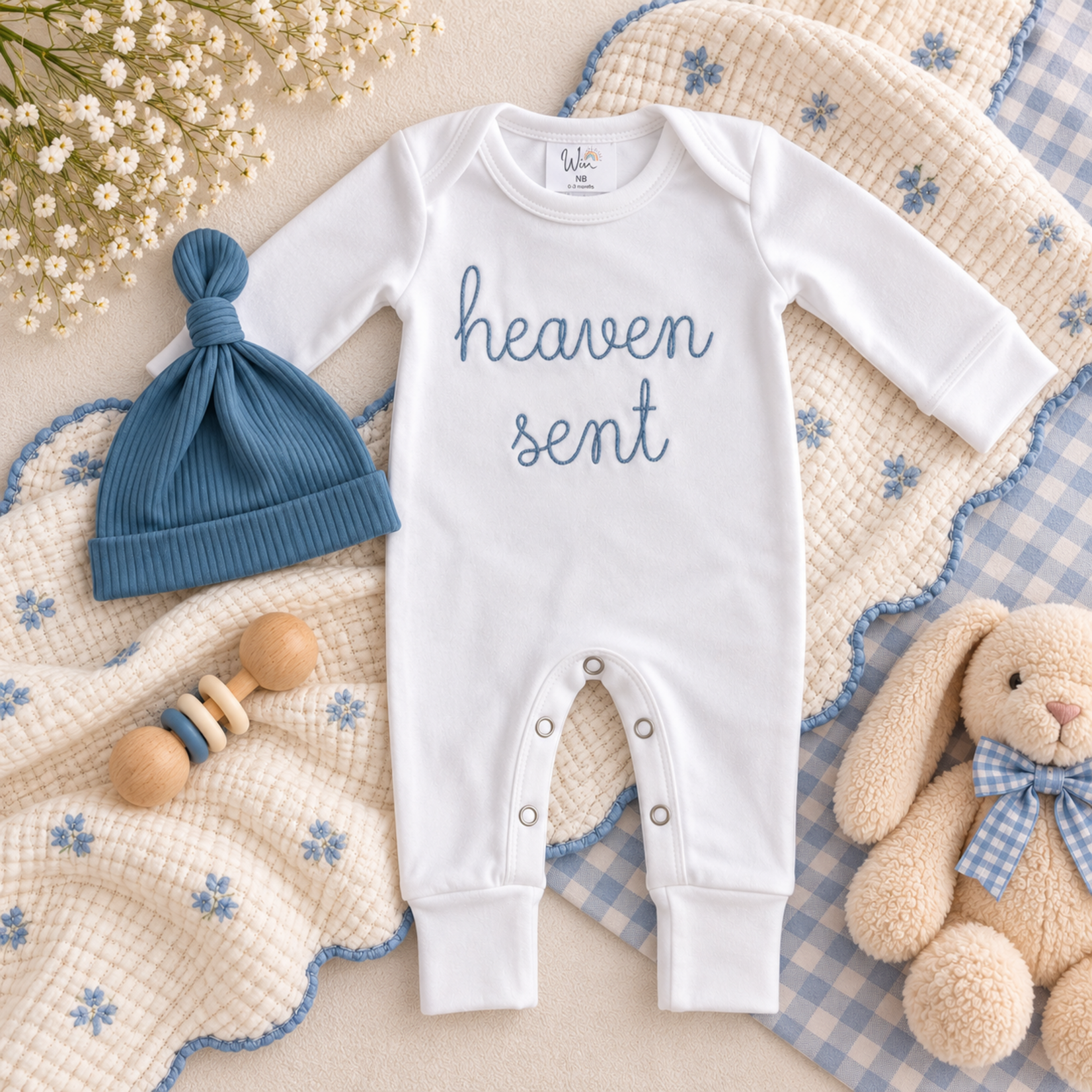 Wonderfully Made Blue Heaven Sent Preemie Romper & Hat