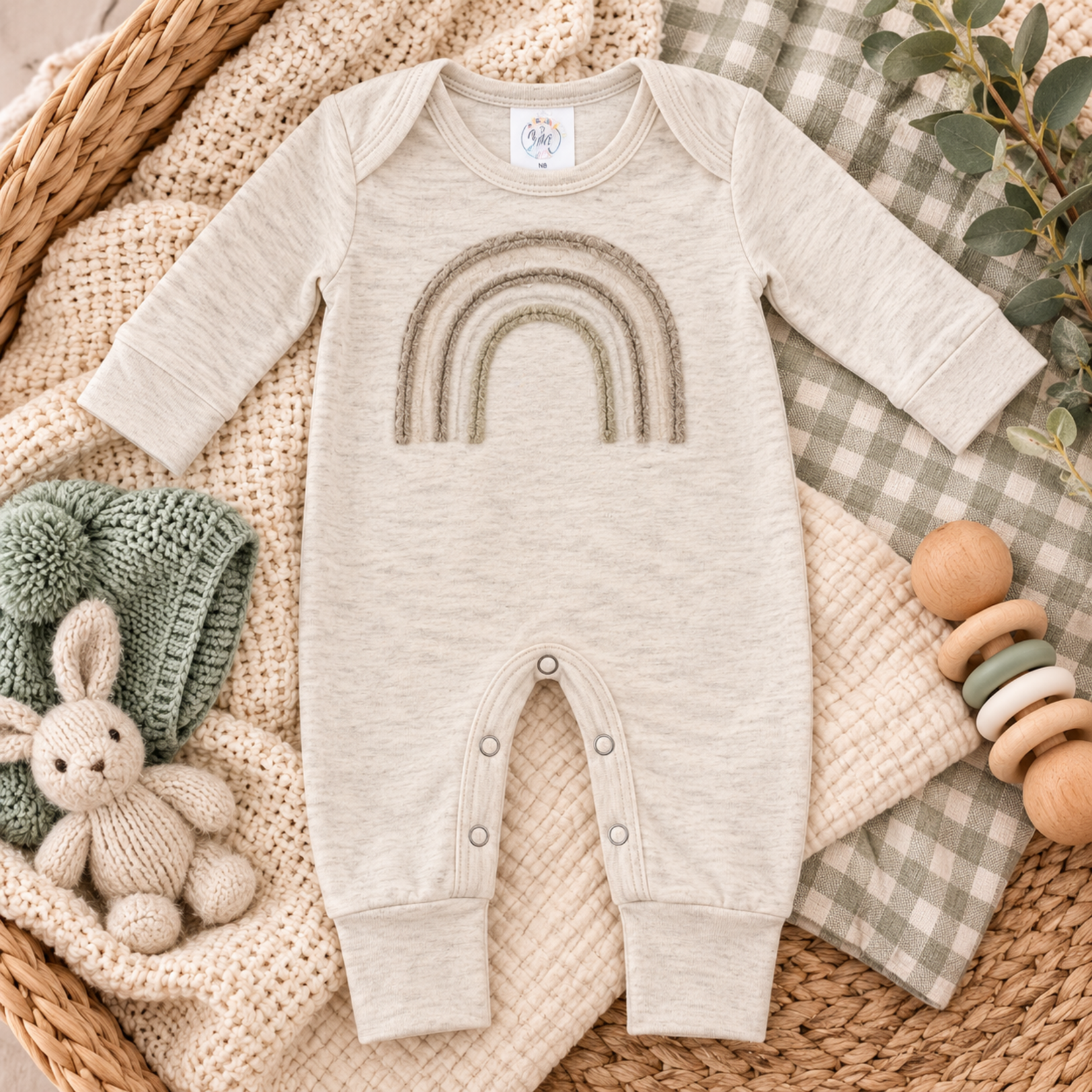 Wonderfully Made Neutral Rainbow Baby Romper