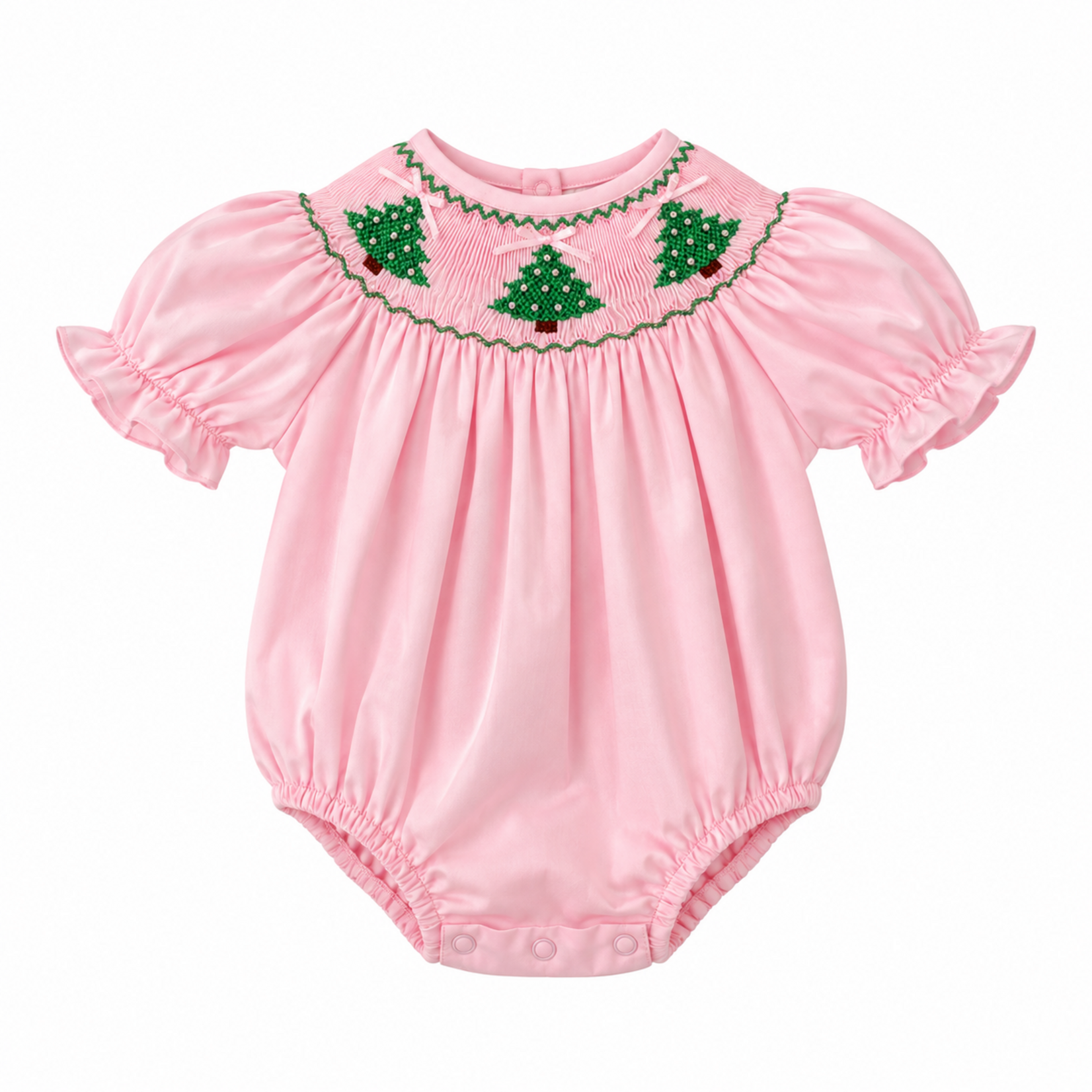 Sweet Dreams Pink Christmas Tree Smocked Bubble