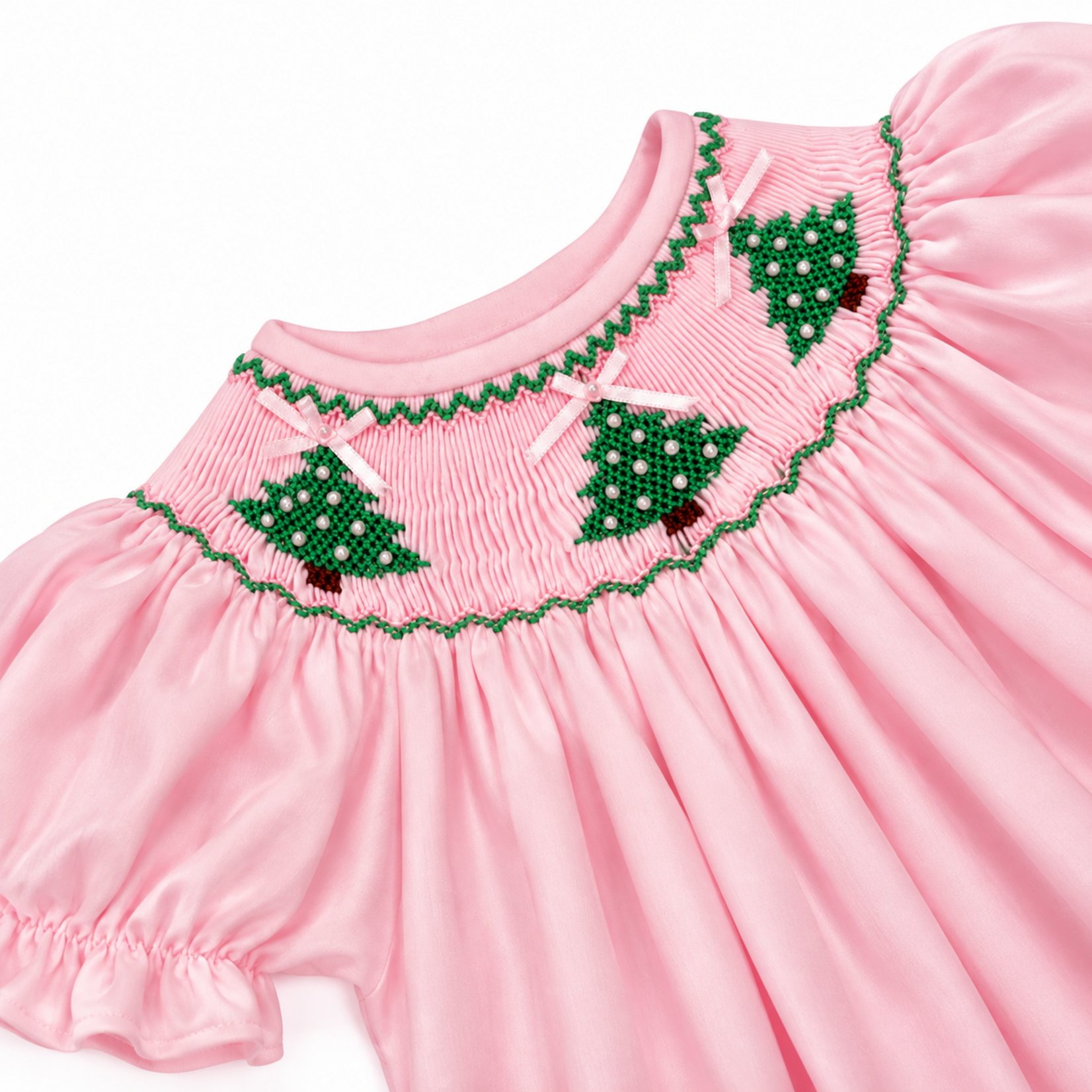 Sweet Dreams Pink Christmas Tree Smocked Bubble