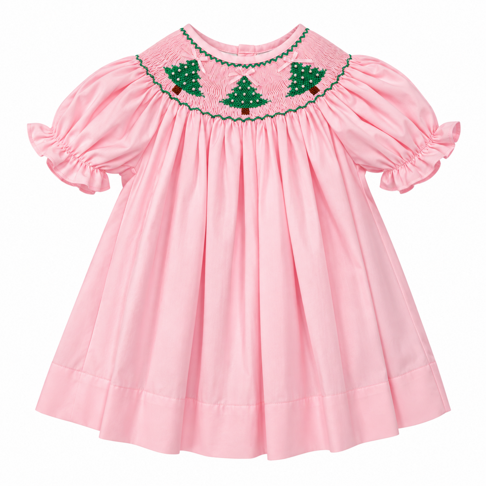 Sweet Dreams Pink Christmas Tree Smocked Dress