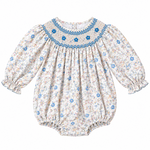 Sweet Dreams Blue & Yellow Bow Floral Smocked Bubble