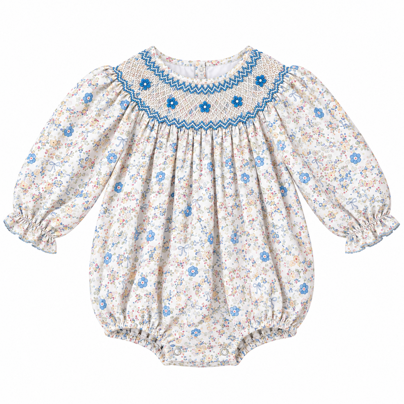 Sweet Dreams Blue & Yellow Bow Floral Smocked Bubble