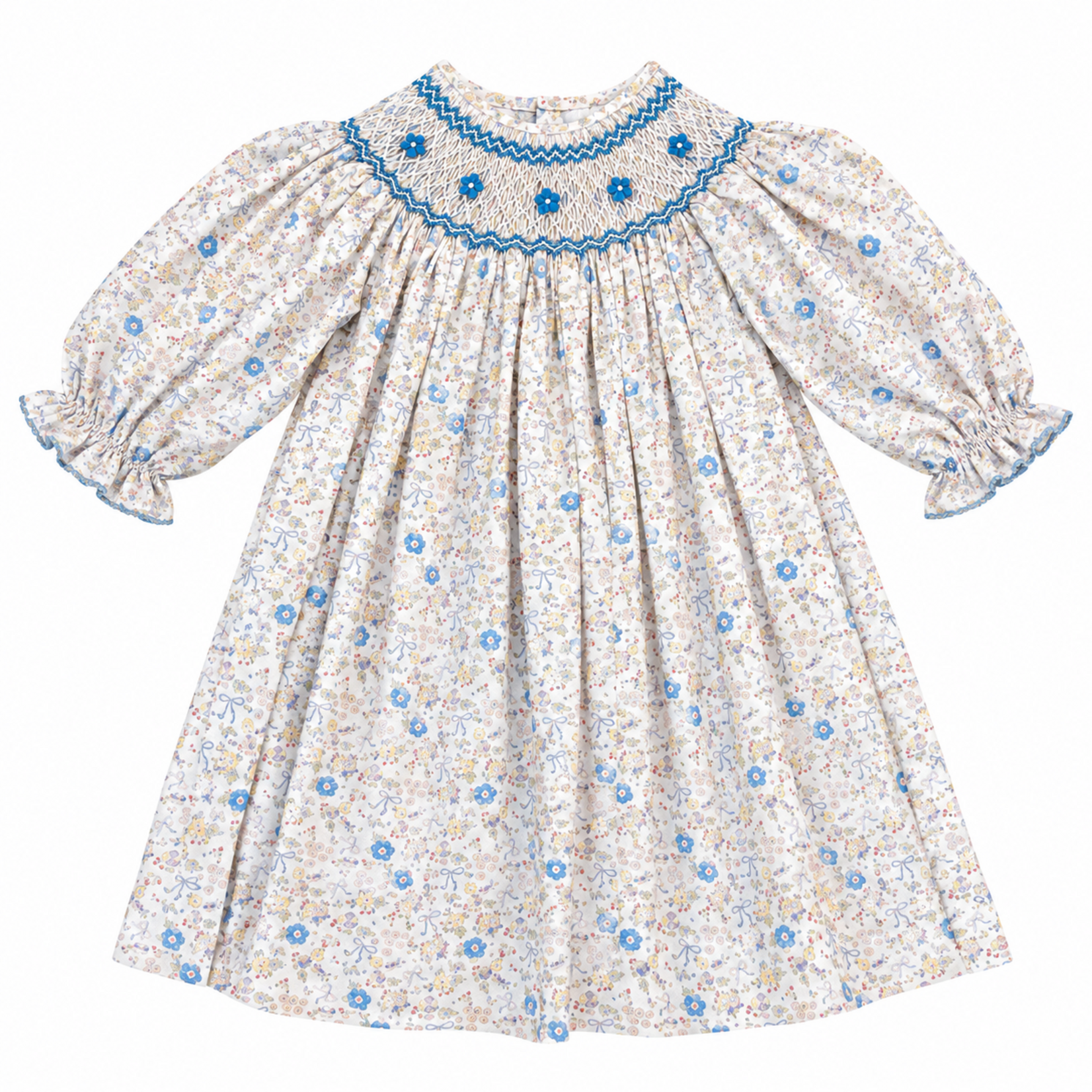 Sweet Dreams Blue & Yellow Bow Floral Smocked Dress