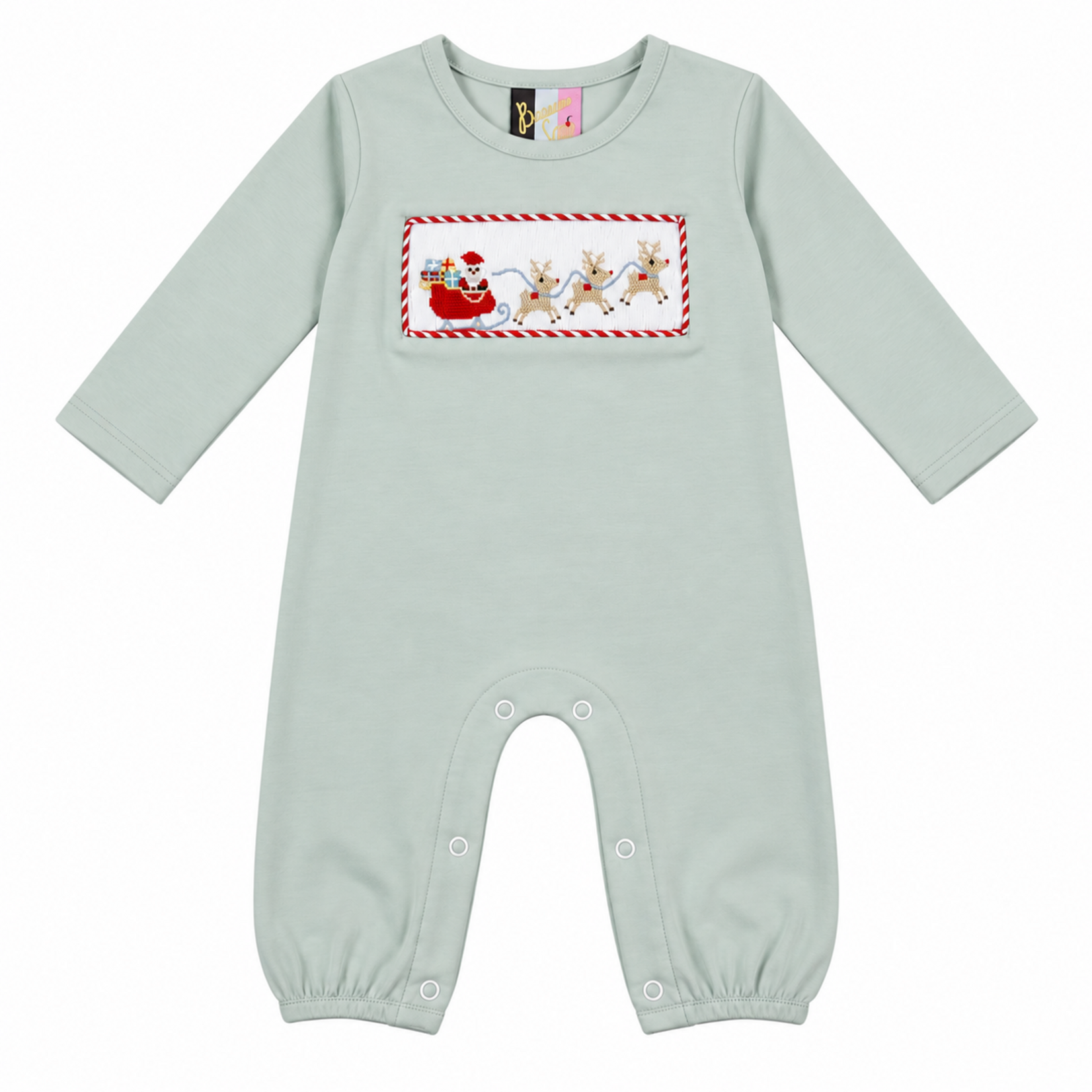 Banana Split Santa Sleigh Smocked Boy Romper