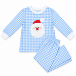 City Beautiful Blue Gingham Santa PJ Set (Size 3T)