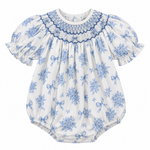 Sweet Dreams Blue & White Bow Smocked Bubble