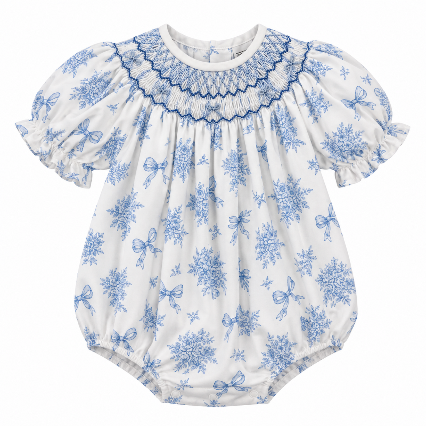 Sweet Dreams Blue & White Bow Smocked Bubble