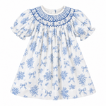 Sweet Dreams Blue & White Bow Smocked Dress