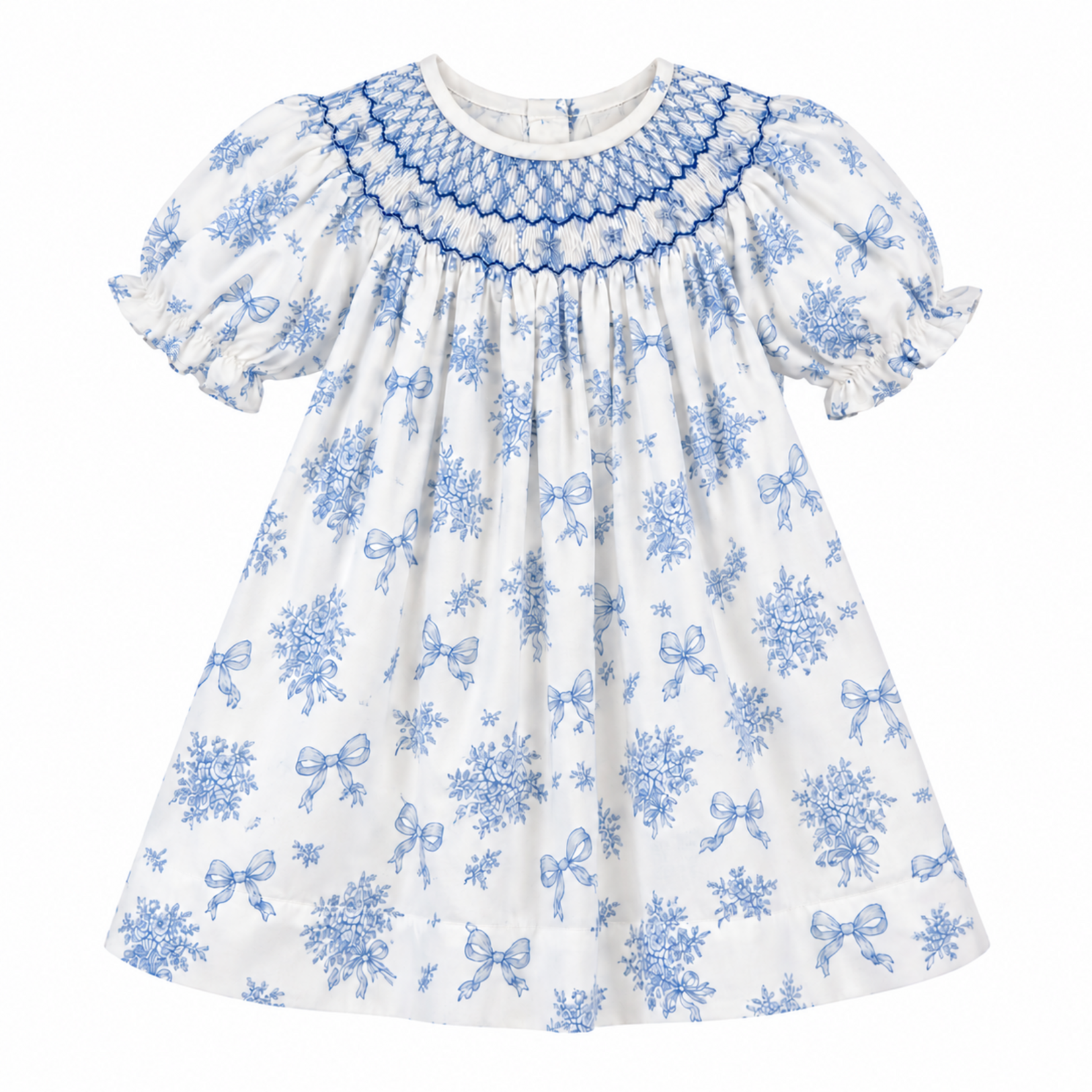 Sweet Dreams Blue & White Bow Smocked Dress