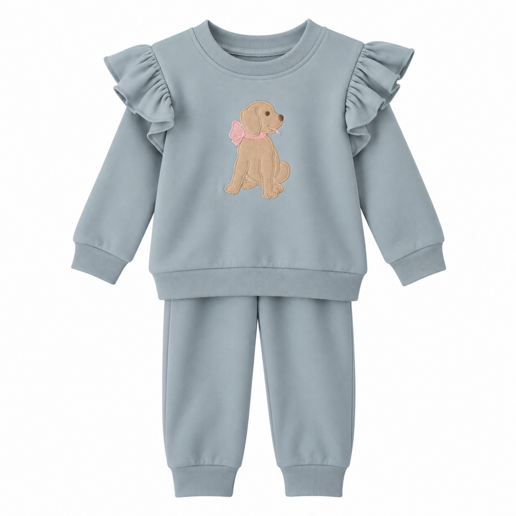 Banana Split Bow Puppy Applique Jogger Set