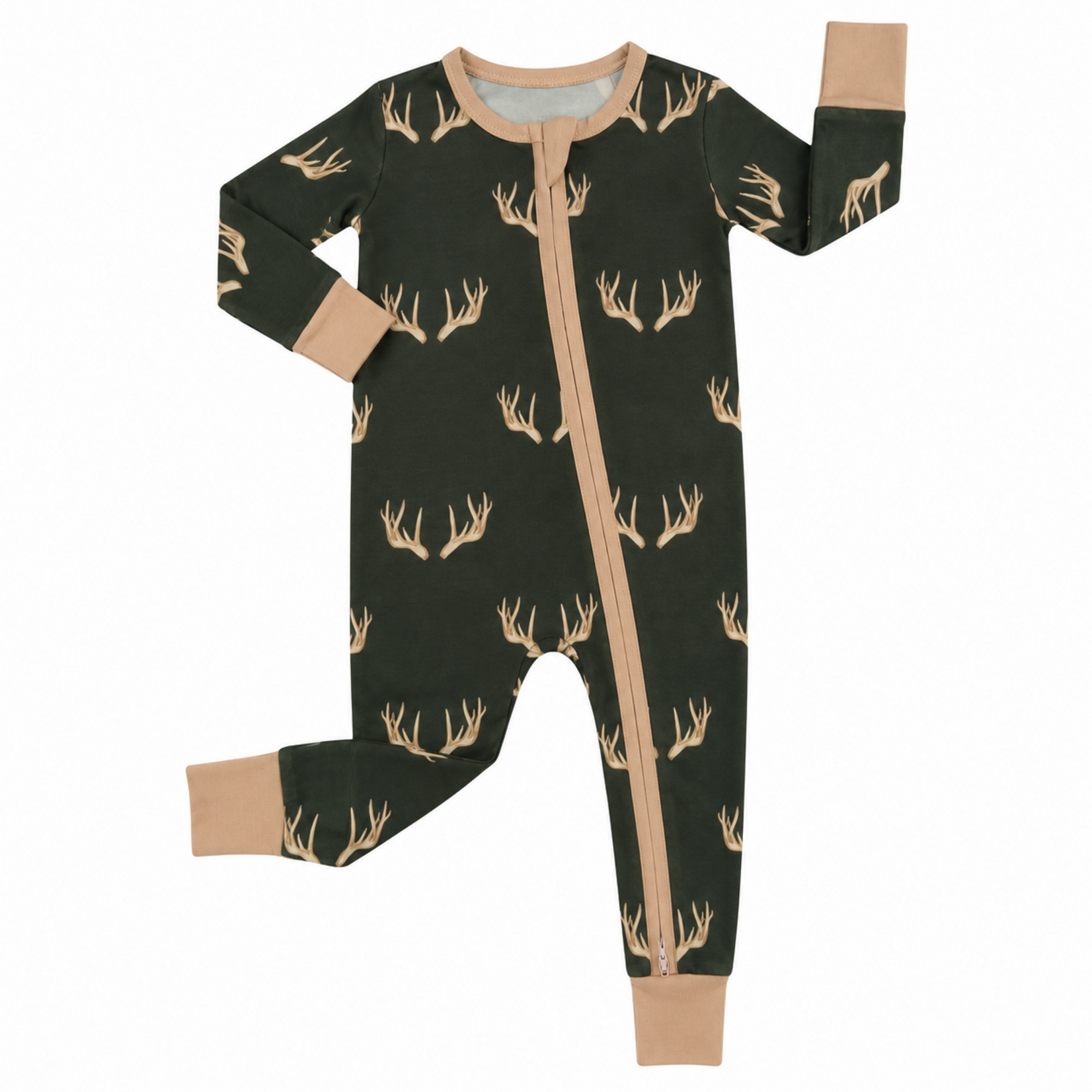 Hamner Hill Little Hunter Green Antler Zipper Romper