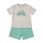 Three Sisters Tractor Embroidered Boy Short Set