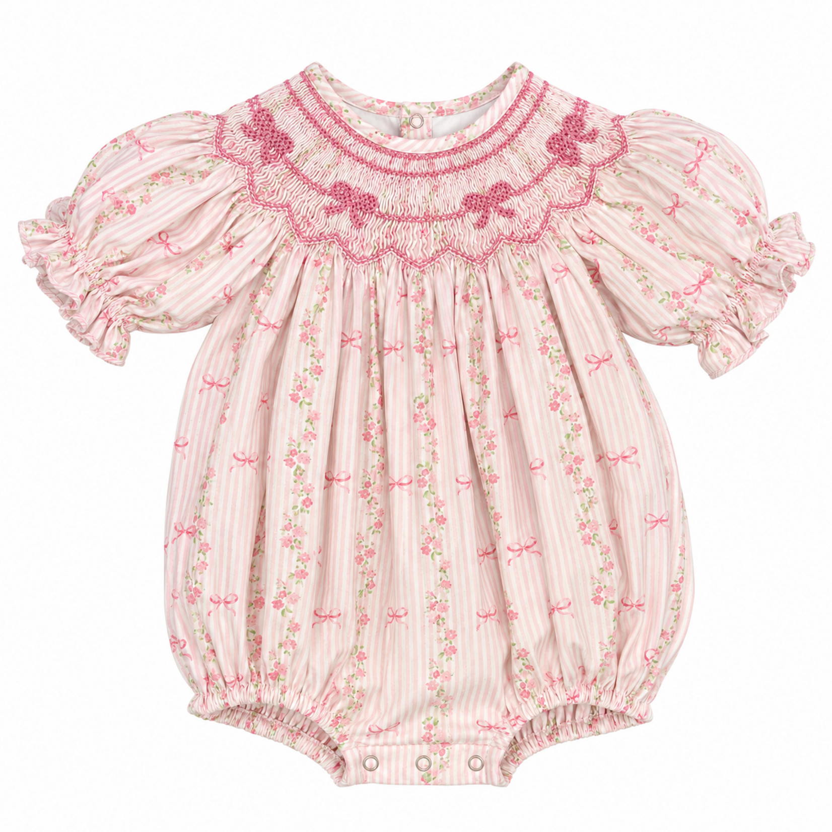 Sweet Dreams Pink Bow Floral Smocked Bubble (Restock)