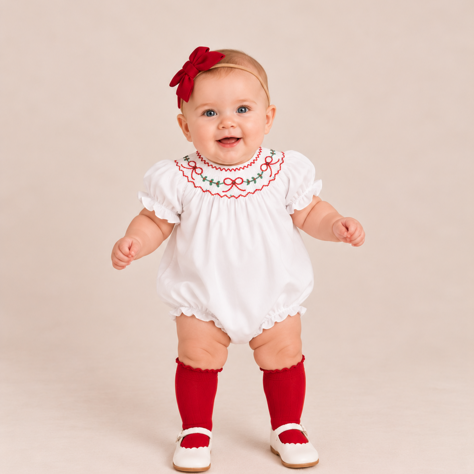 Sweet Dreams Red Bow Garland Smocked Bubble