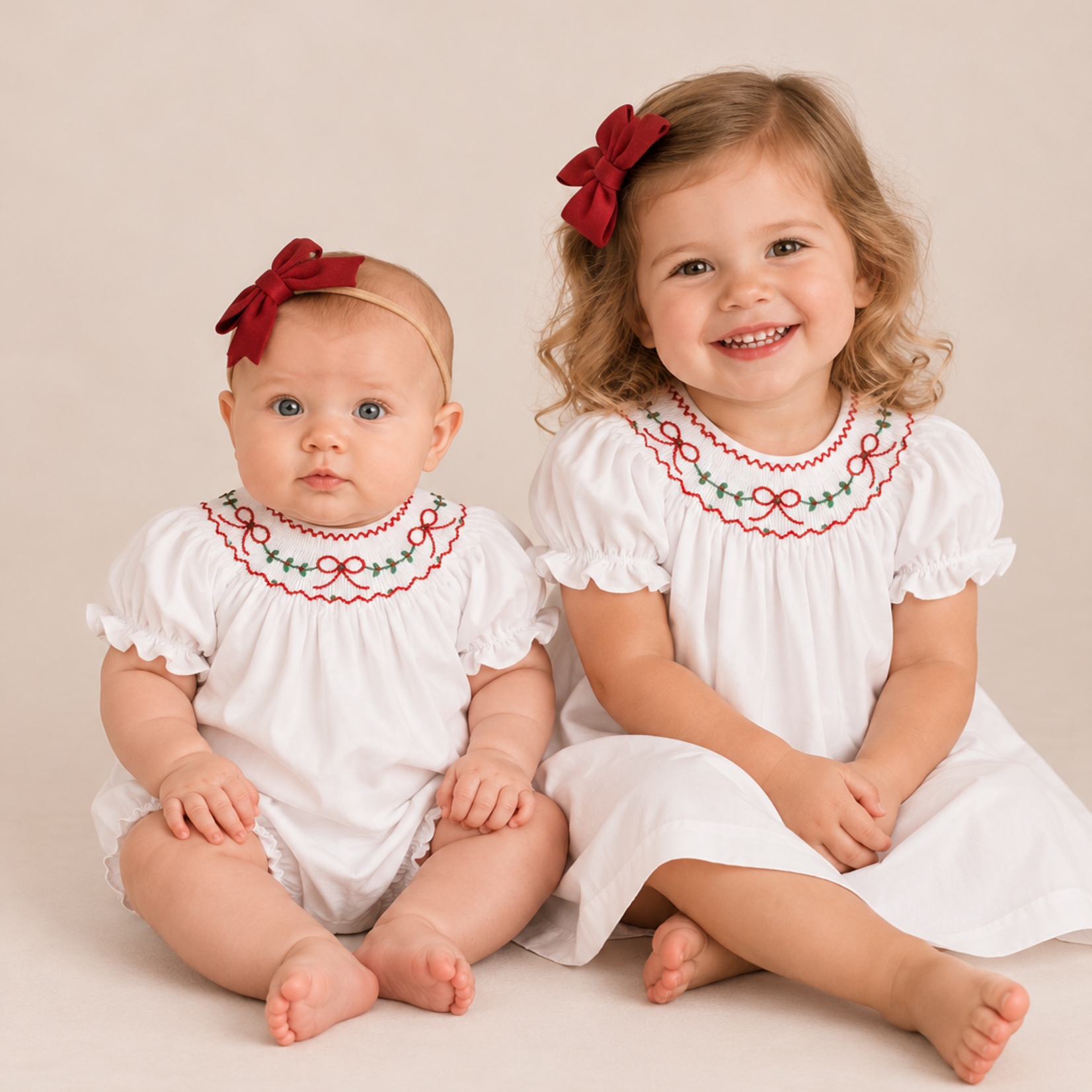 Sweet Dreams Red Bow Garland Smocked Bubble