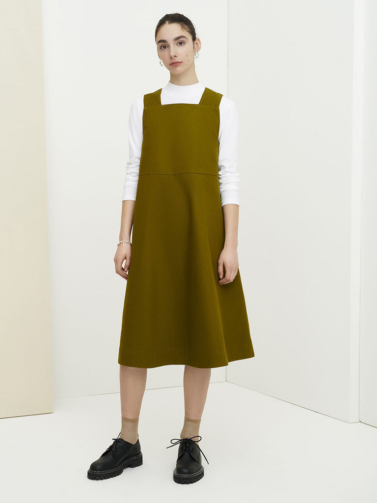 olive pinafore dress