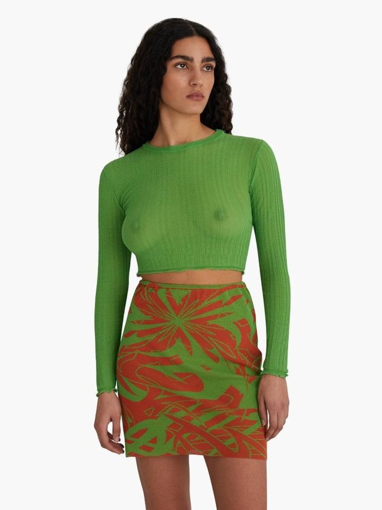 Neng Sheer Knit Rib Top . Green - Betina Lou