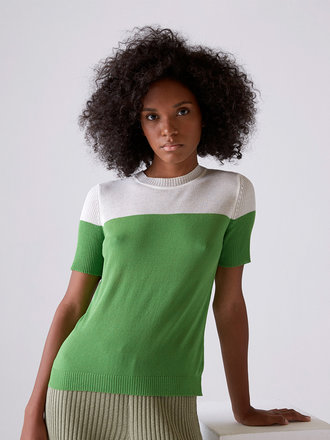 Diarte Momo Color Block Knit Top . Green