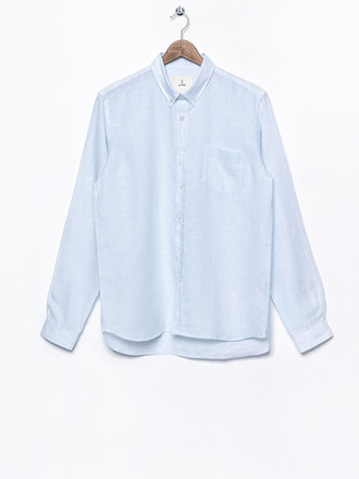 La Paz Branco Striped Shirt in Organic Linen. Blue Stripes