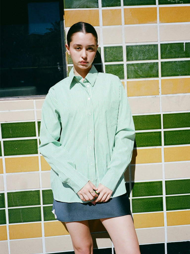 Annie Striped Cotton Shirt . Kelly 