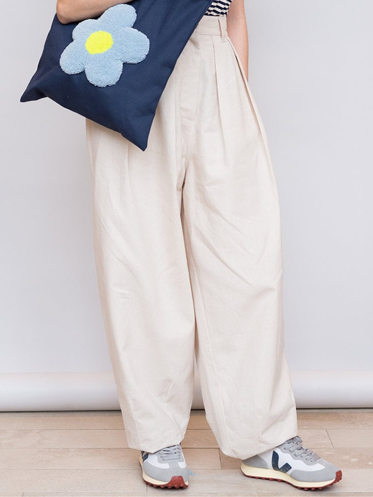Linen-Cotton Pleated Pants