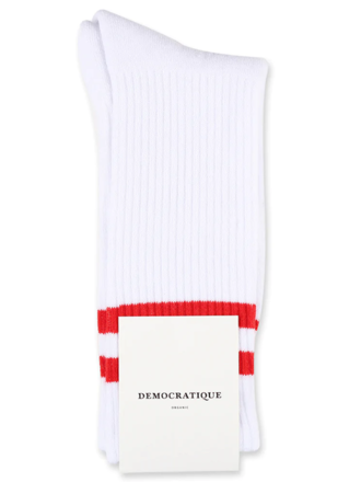 Democratique socks Classic Football Stripes Athletic Socks . White and Red