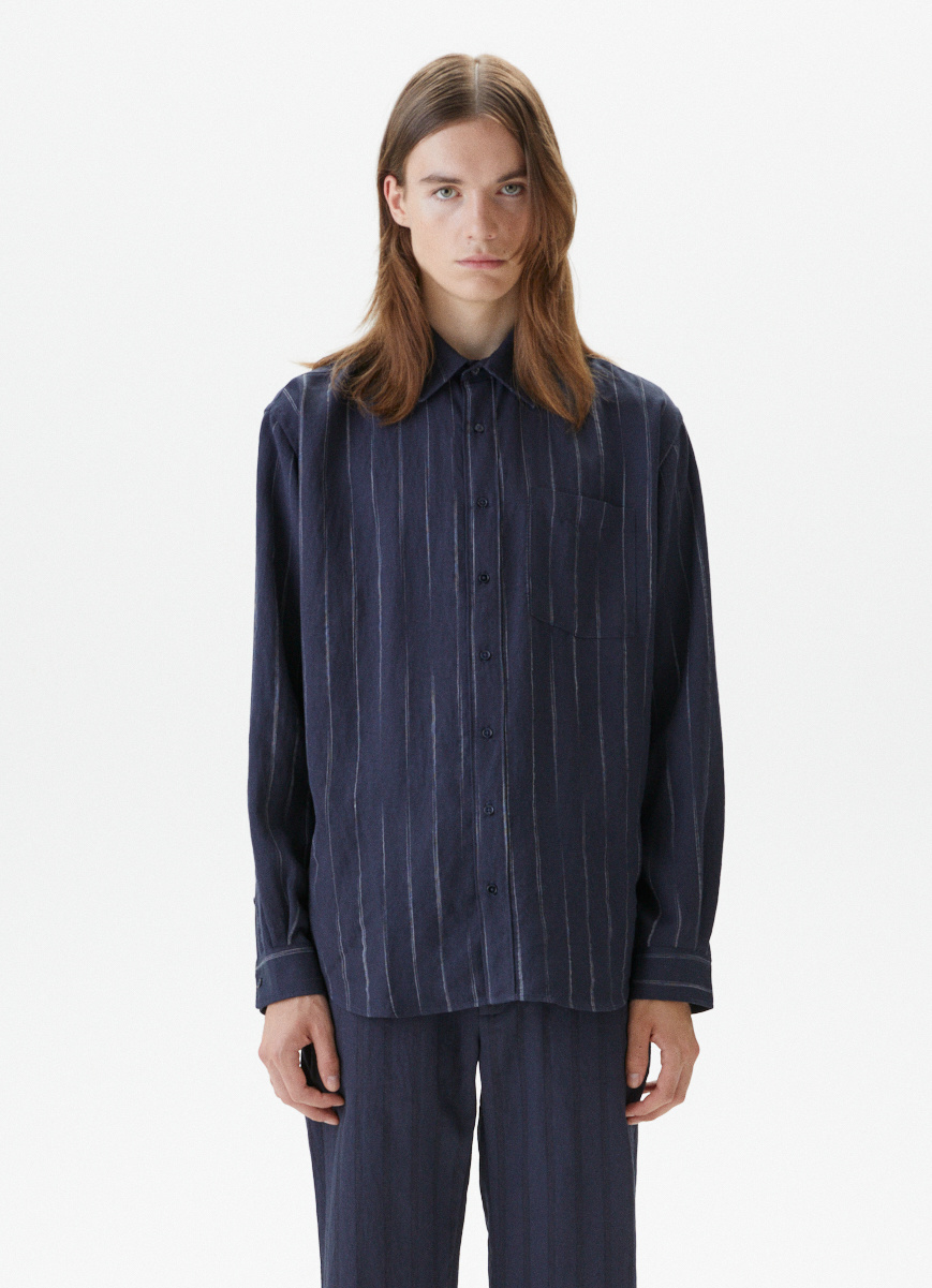 Non Binary shirt with faded stripes . Navy