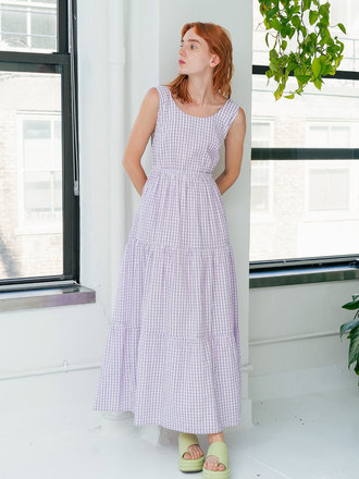 Rujuta Sheth Gema Tier Dress . Lavender Gingham