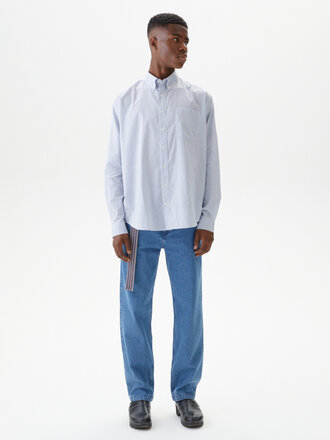 Schnaydermans Chemise non-binaire BD rayée . Bleu et blanc Schnaydermans Chemise non-binaire BD rayée . Bleu et blanc