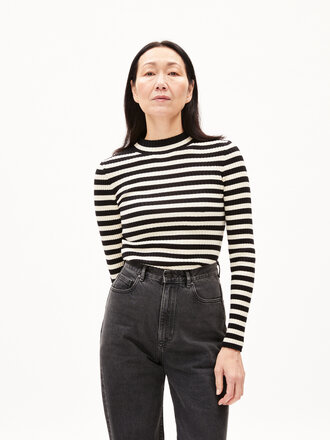 Armedangels Alaania Organic cotton mock neck . Black Oat Stripes Armedangels Alaania Organic cotton mock neck . Black Oat Stripes