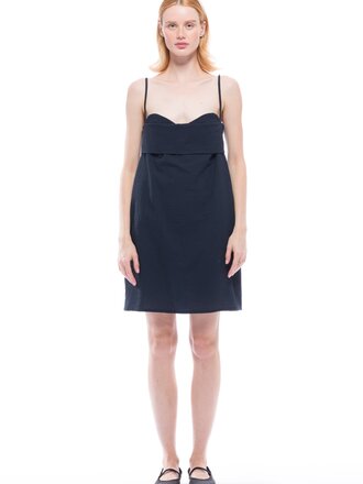 Toit Volant Verona short dress in seersucker . Navy