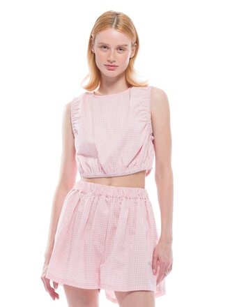 Toit Volant Crop top Zoe . Rose et blanc Toit Volant Crop top Zoe . Rose et blanc
