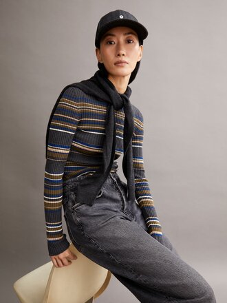 Armedangels Alaania organic cotton basic mock neck . Steel Indigo Stripes Armedangels Alaania organic cotton basic mock neck . Steel Indigo Stripes